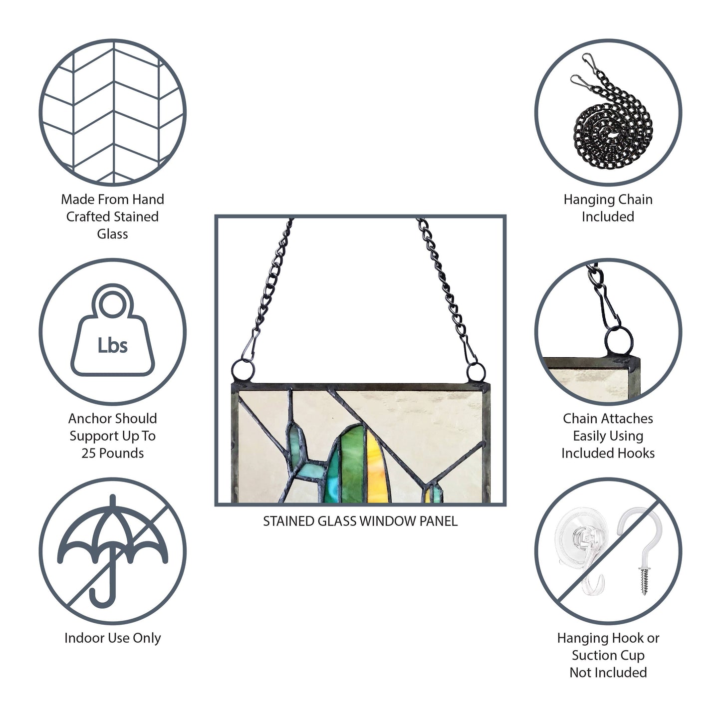 River of Goods - 9.5"H Marisol Multicolor Birds Stained Glass Window Panel