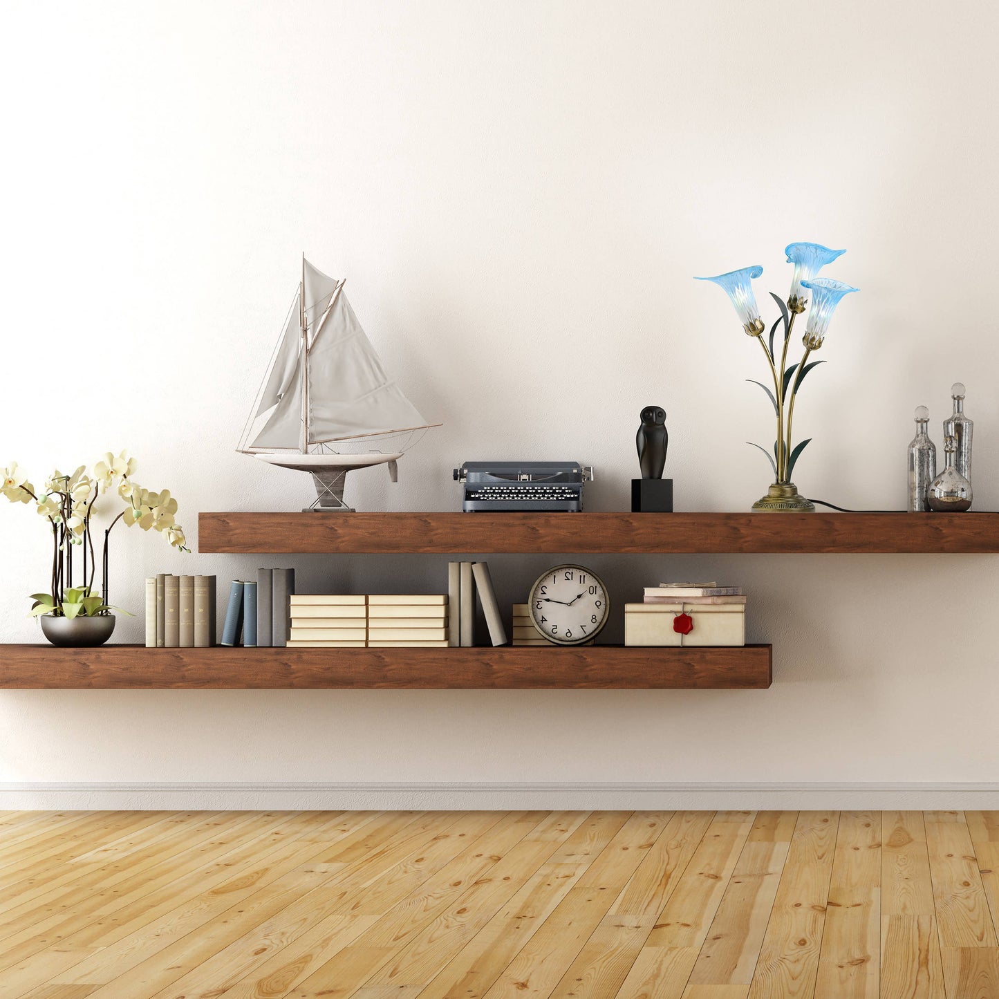 River of Goods - 23.5"H Blue 3 Shade Handblown Glass Calla Lily Table Lamp