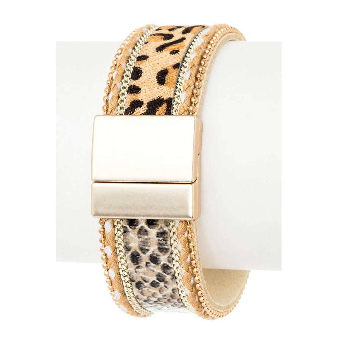 Artini Accessories - Mix Animal Print Magnetic Leather Cuff