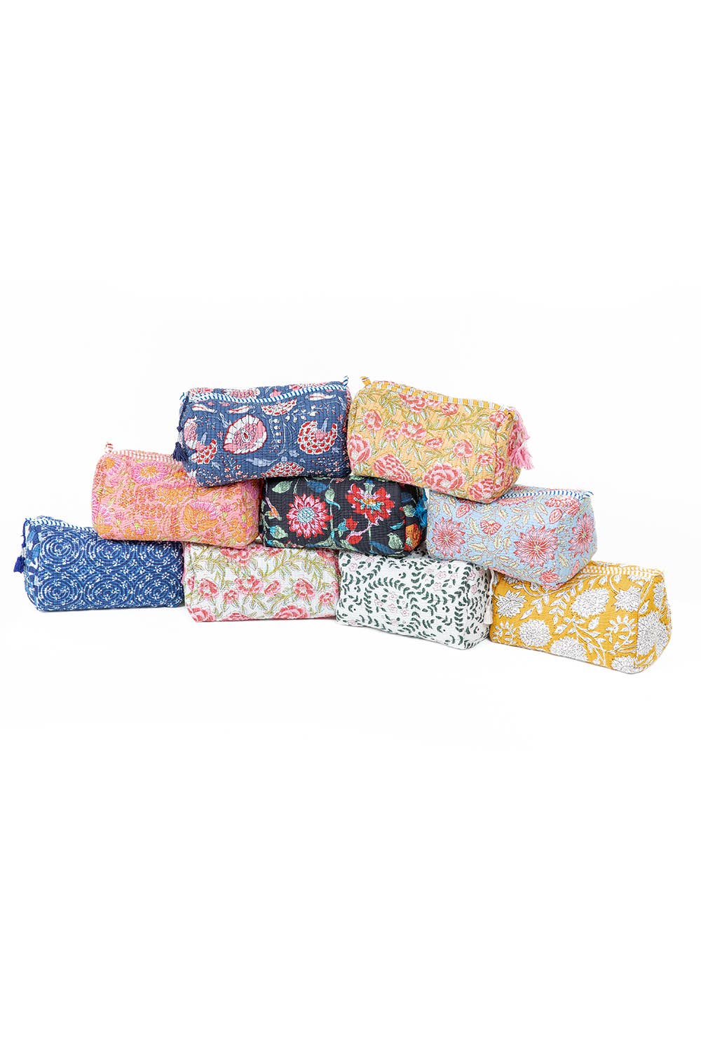 LA Soul - Blue Floral print Quilted Cotton Toiletry Bag Set