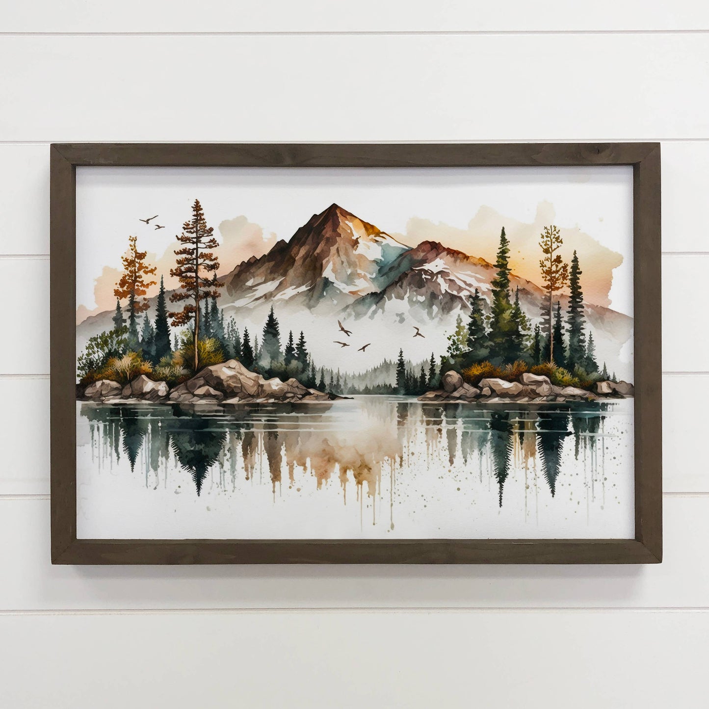 Hangout Home - Mountainscape Reflection - Landscape Watercolor Canvas Art: 24x36" Extra Large Canvas Art with Thick Wood Frame
