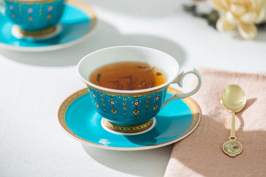 Grace Teaware - Royal Turquoise Voyage 6oz Bone China Tea Cup and Saucer