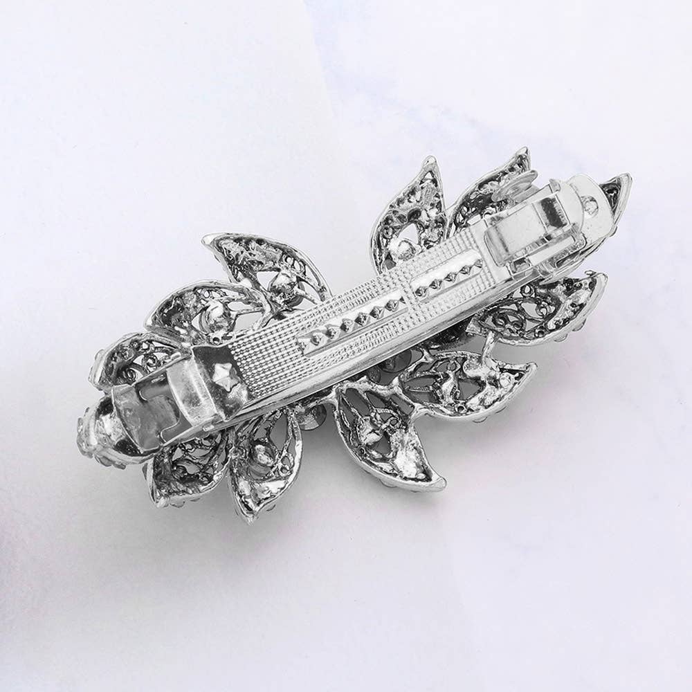 Sensibling Corp. - Stone Embellished Flower Leaf Cluster Barrette
: Clear