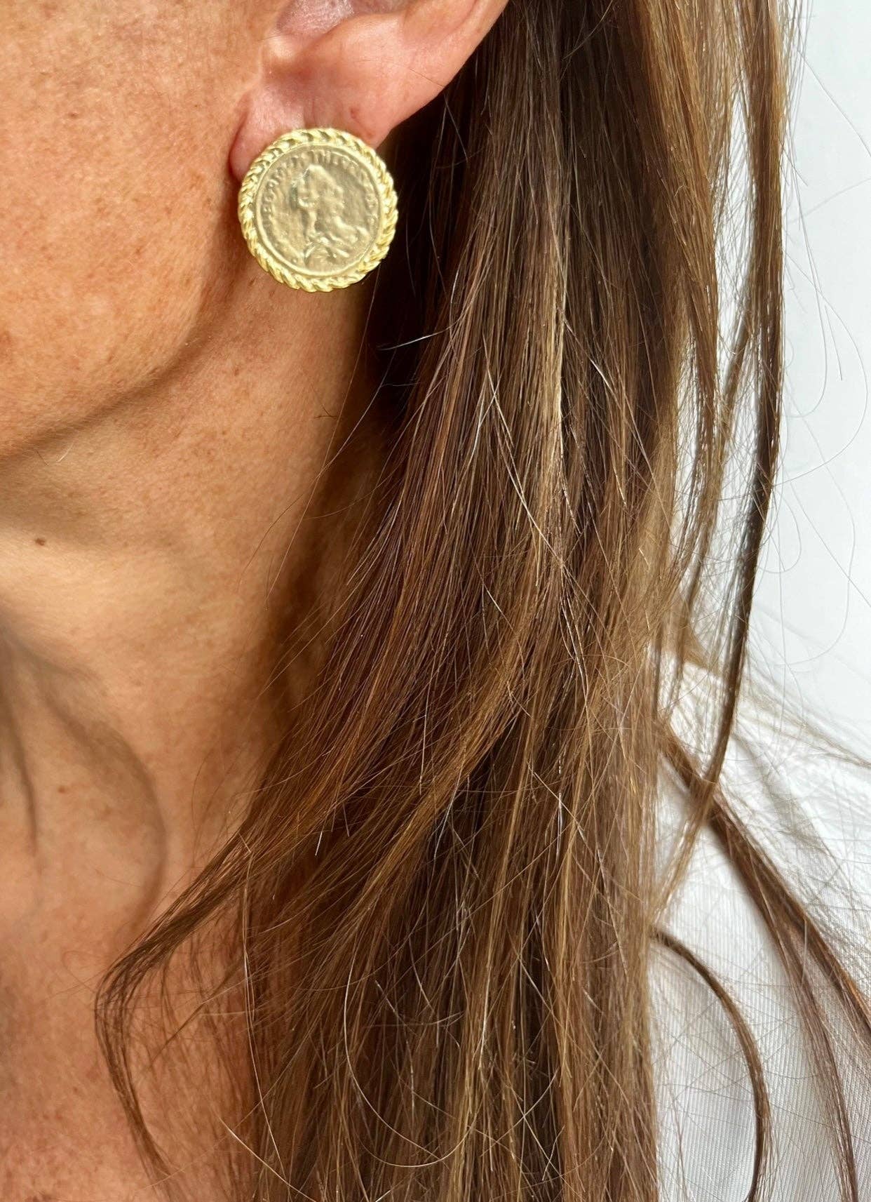 KARINE SULTAN - Old World coin stud earrings