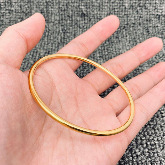 Mio Queena - 5 Sizes 3 Colors Optional 3mm Stainless Circle Bangle - FGS: Golden / XS/56mm (Inner diameter)