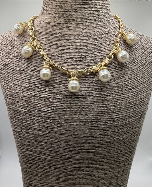 My Best Kept Jewelry - Dangling Pearl Statement Necklace
