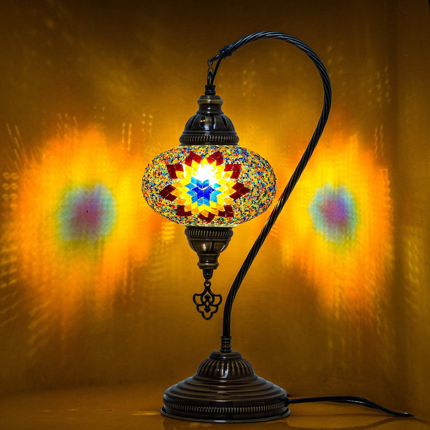 Mozaist LLC - Mozaist Handmade Turkish Mosaic Swan Table Lamp Fire Design