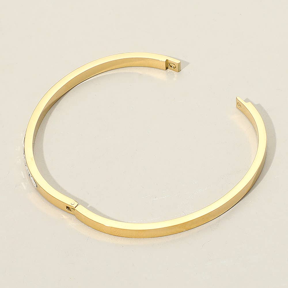 Sensibling Corp. - Baguette Stone Stainless Steel Hinged Bangle Bracelet: Yellow Gold