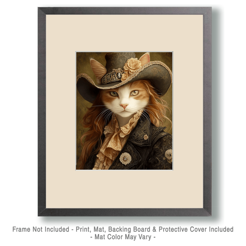 Mowbi - Cowgirl Cat "Kitty Kate" Wall Art Prints – 8″x10″ Artwork for 11″x14″ Frame