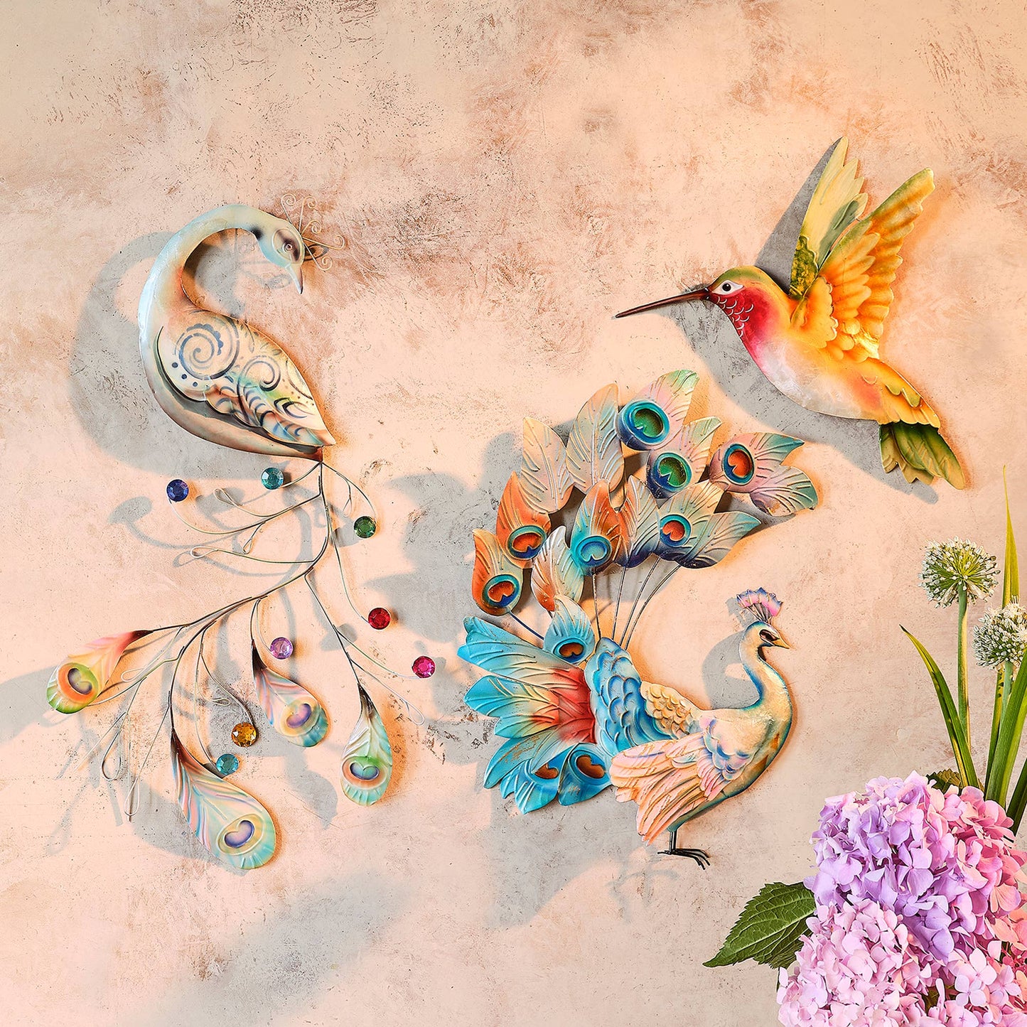 Eangee Home Design - Hummingbird Wall Decor Yellow And Green, w/ Capiz-In/Outdoor