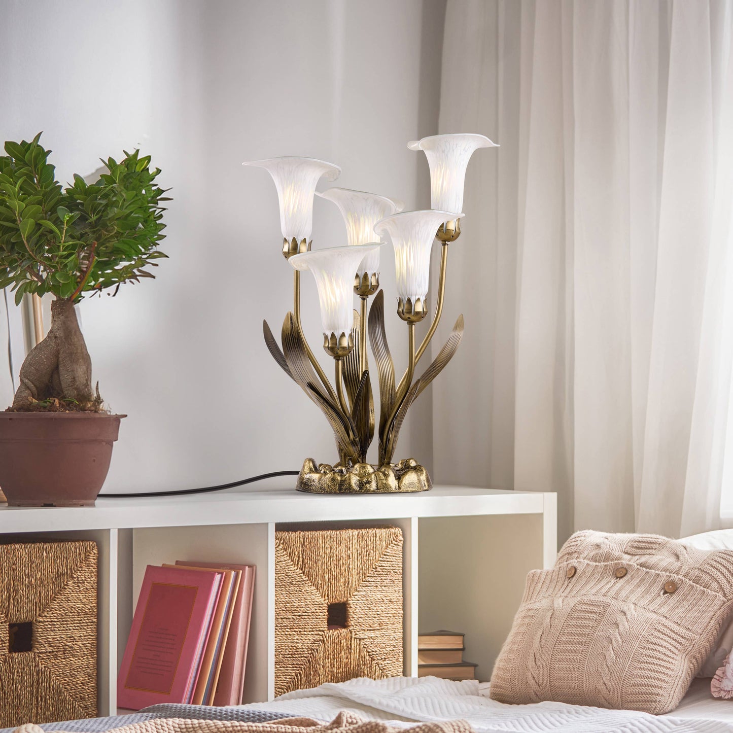 River of Goods - 20"H White Hand Blown Glass 5 Calla Lily Uplight Accent Lamp