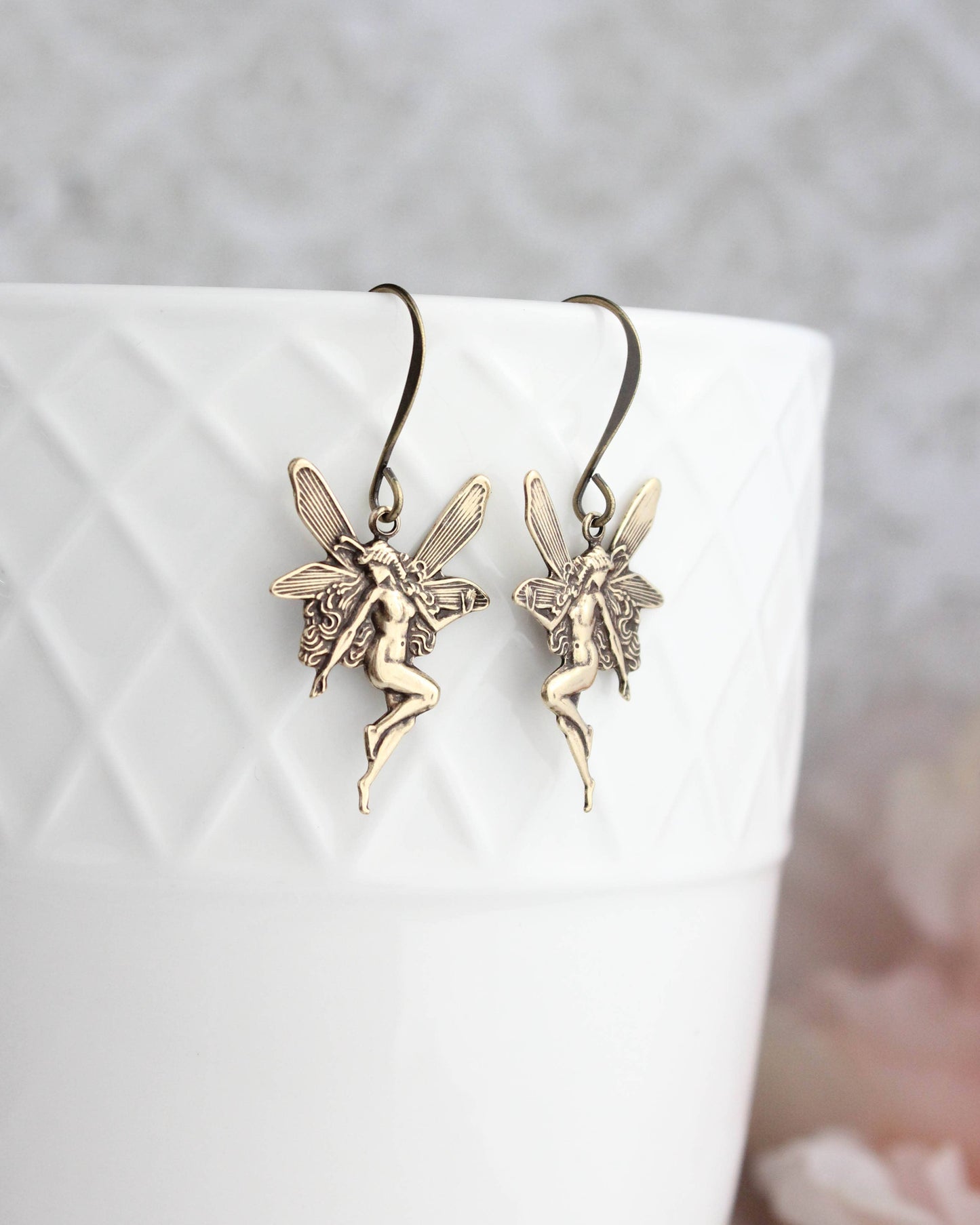 A Pocket of Posies - Fairy Earrings - (more colors): Antiqued Gold Brass