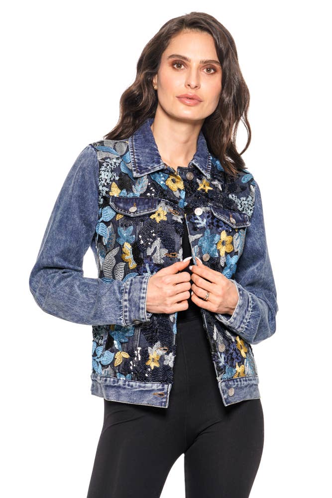 Adore - BS2540 DENIM JACKET WITH SEQUENCE EMBROIDERY: XL