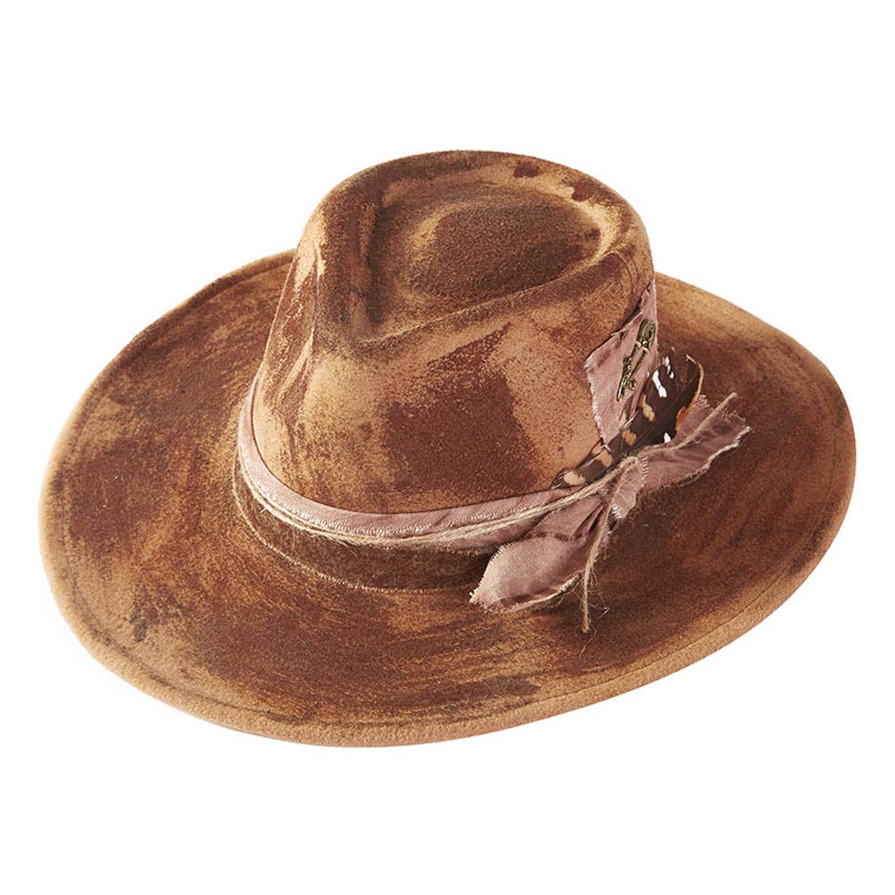 Sensibling Corp. - Feather Accent Distressed Band Rustic Western Cowgirl Fedora Hat