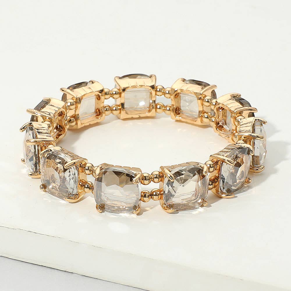 Sensibling Corp. - Cushion Square Stone Stretch Evening Bracelet: GOLD CLEAR