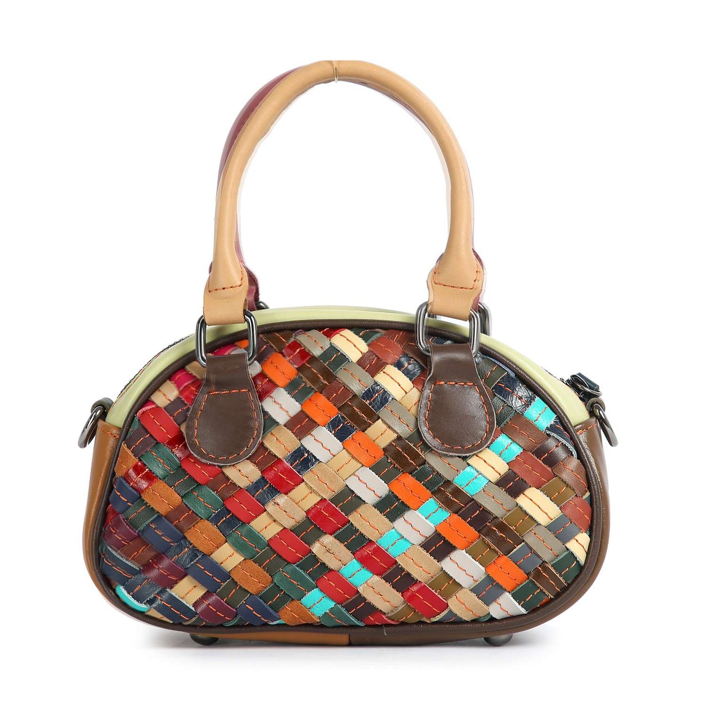Handbag Express - Genuine Leather Woven  Petite Hand Tote: Multi
