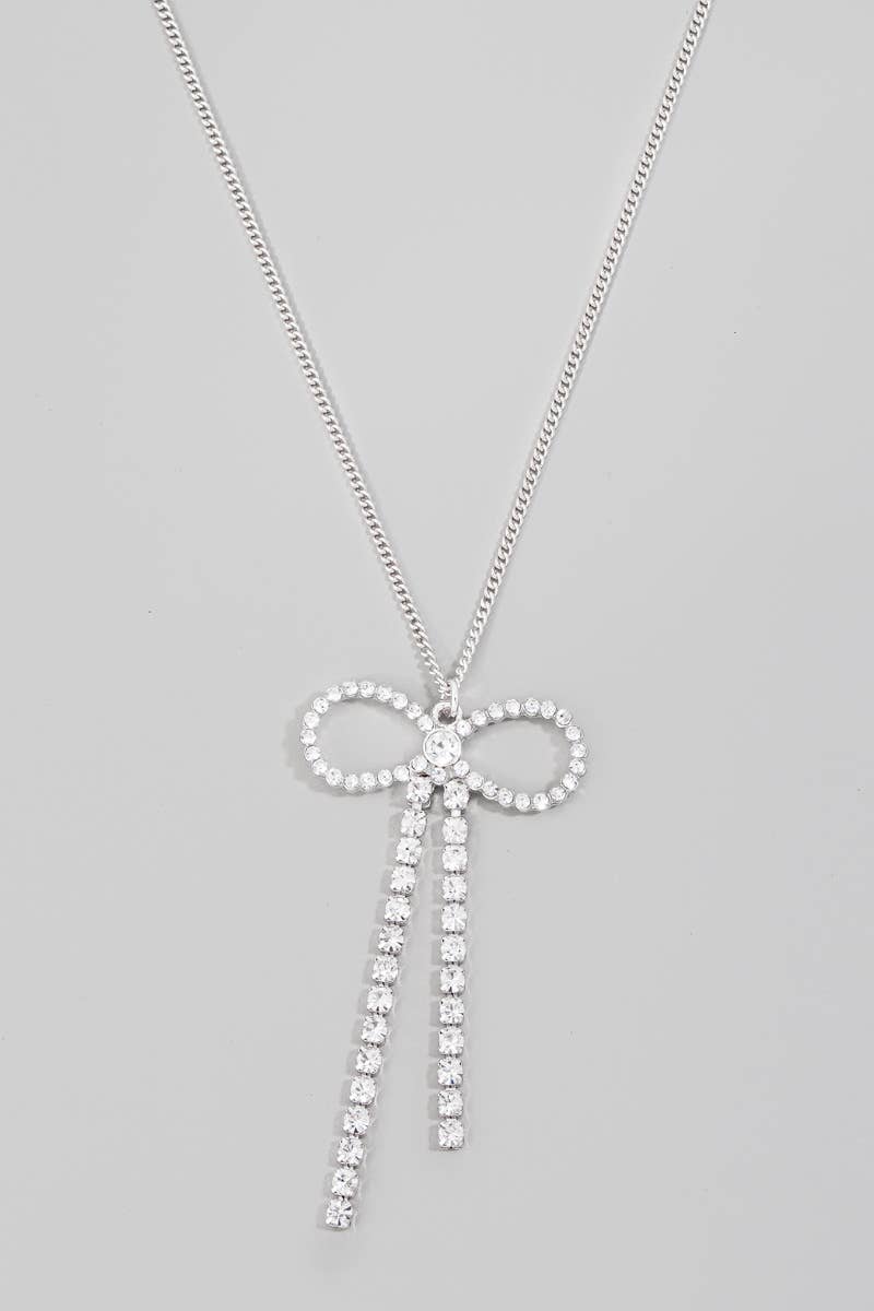 The Looks by Fame Accessories - Rhinestone Ribbon Bow Pendant Chain Necklace: GDCR