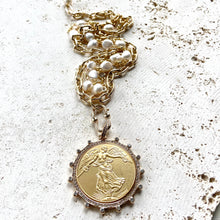 Load image into Gallery viewer, VB&amp;CO Designs Handmade Jewelry - Angel coin medallion necklace pearl gold jewelry crystal: Gold