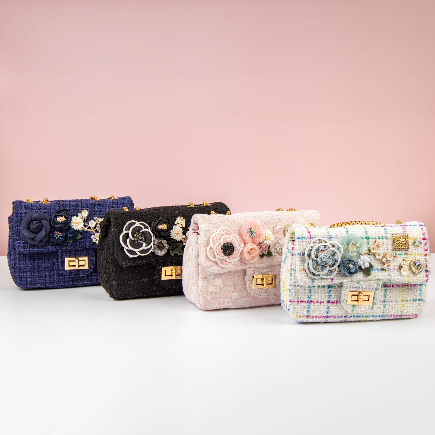 PEACH ACCESSORIES - Crystals jewelled tweed handbag: Navy