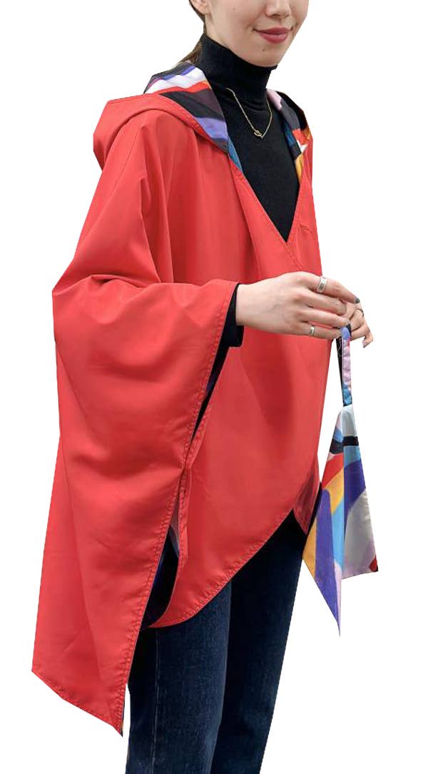 Winding River - Red Picasso Reversible Rain Cape