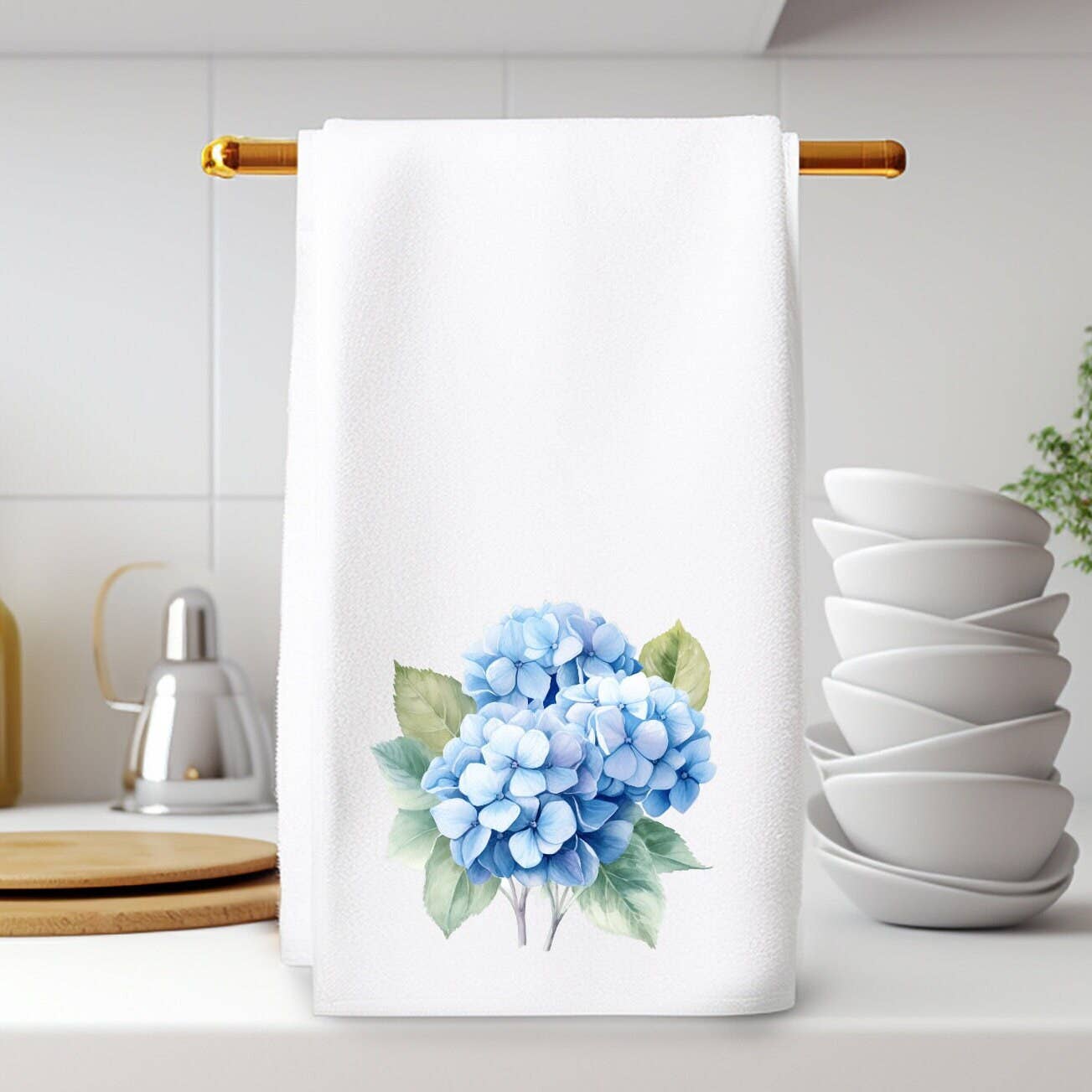 Fernville Creations - Blue Hydrangea Elegant Velour Hand Towel for Bath & Kitchen