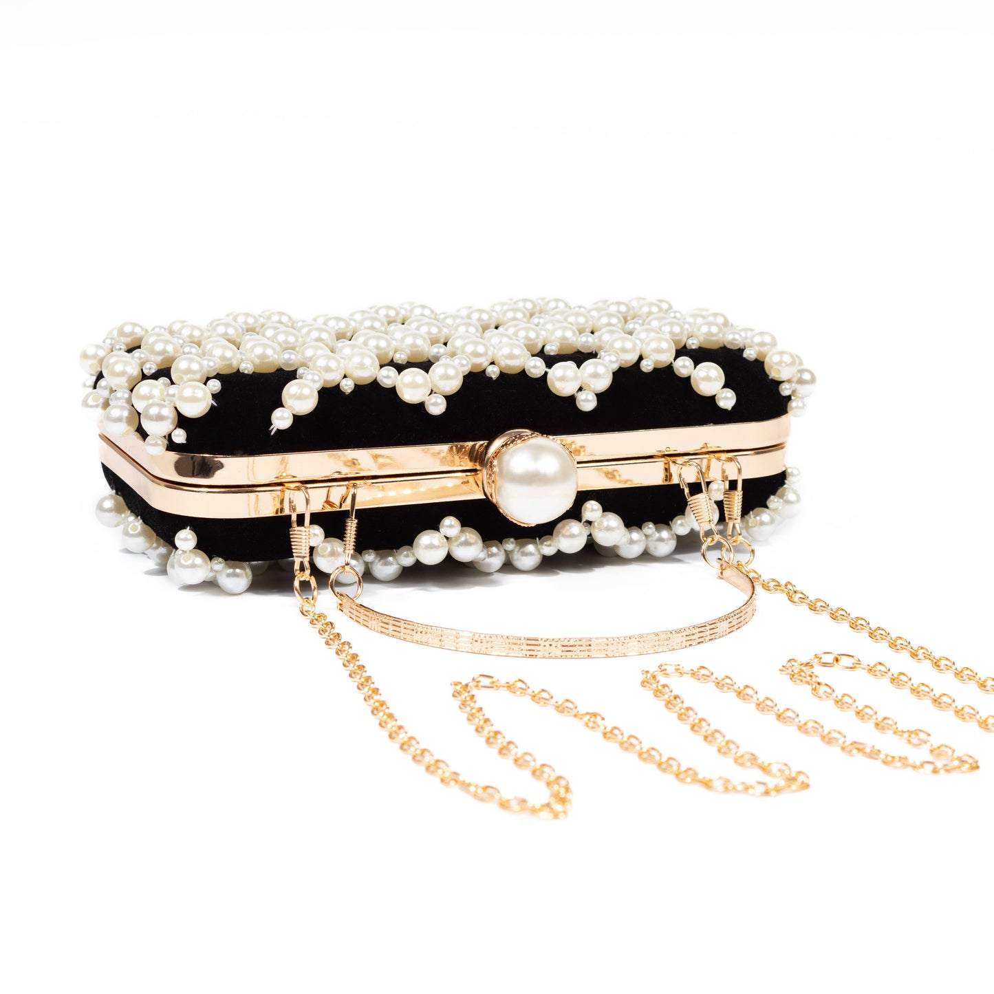 PEACH ACCESSORIES - OC4416 Pearls embellished clutch bag in Black