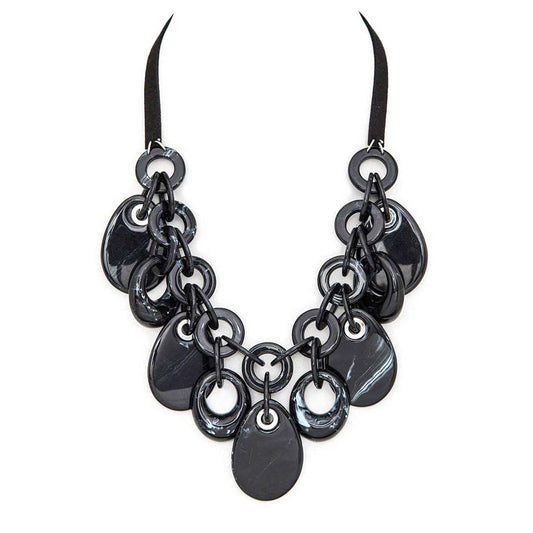 Artini Accessories - Resin Fringe Disk Statement Necklace: Black
