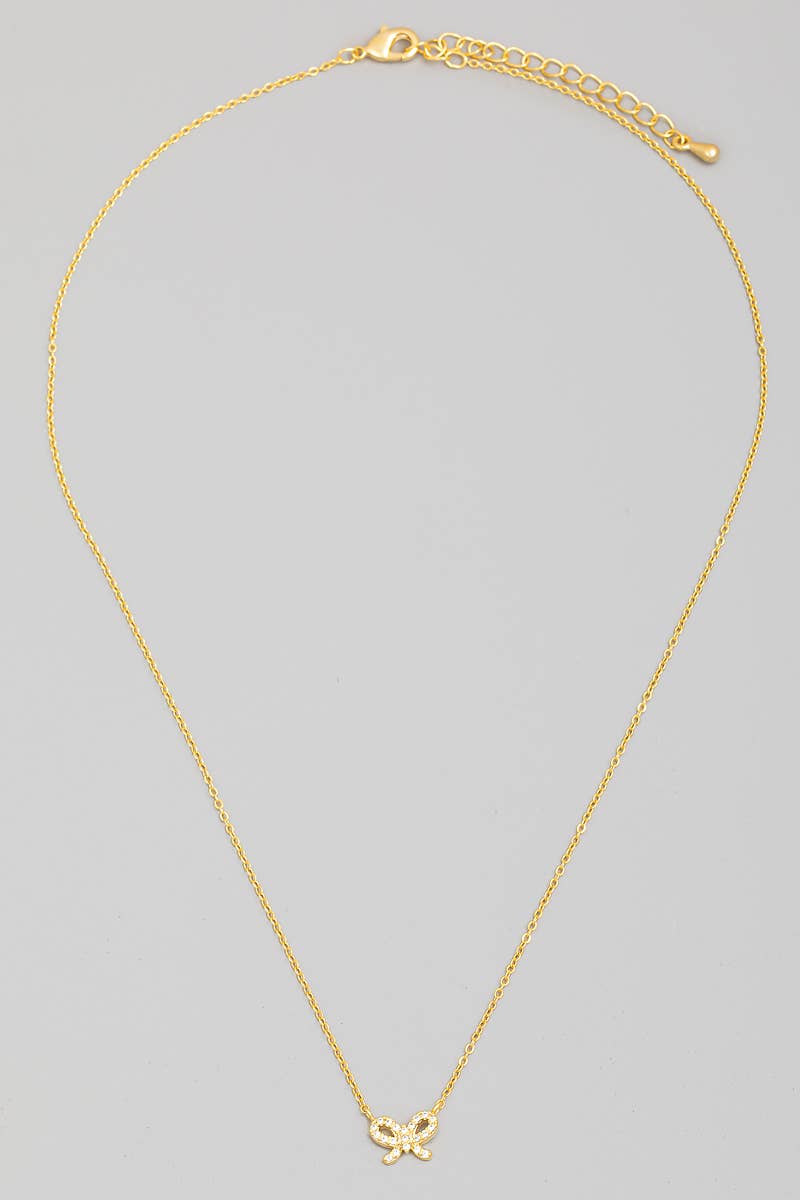 The Looks by Fame Accessories - Cz Pave Ribbon Bow Pendant Chain Necklace: G