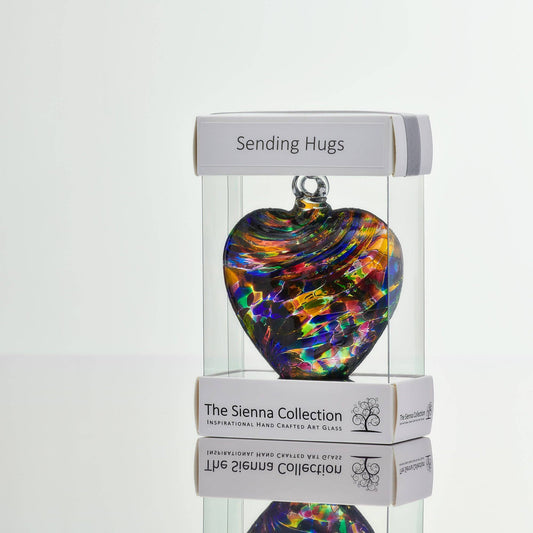 Sienna Glass - 8cm Friendship Heart - Sending Hugs - Multicoloured