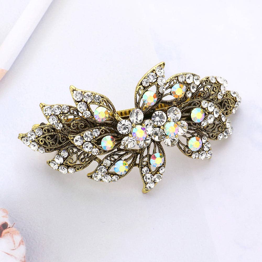 Sensibling Corp. - Stone Embellished Flower Leaf Cluster Barrette
: Clear