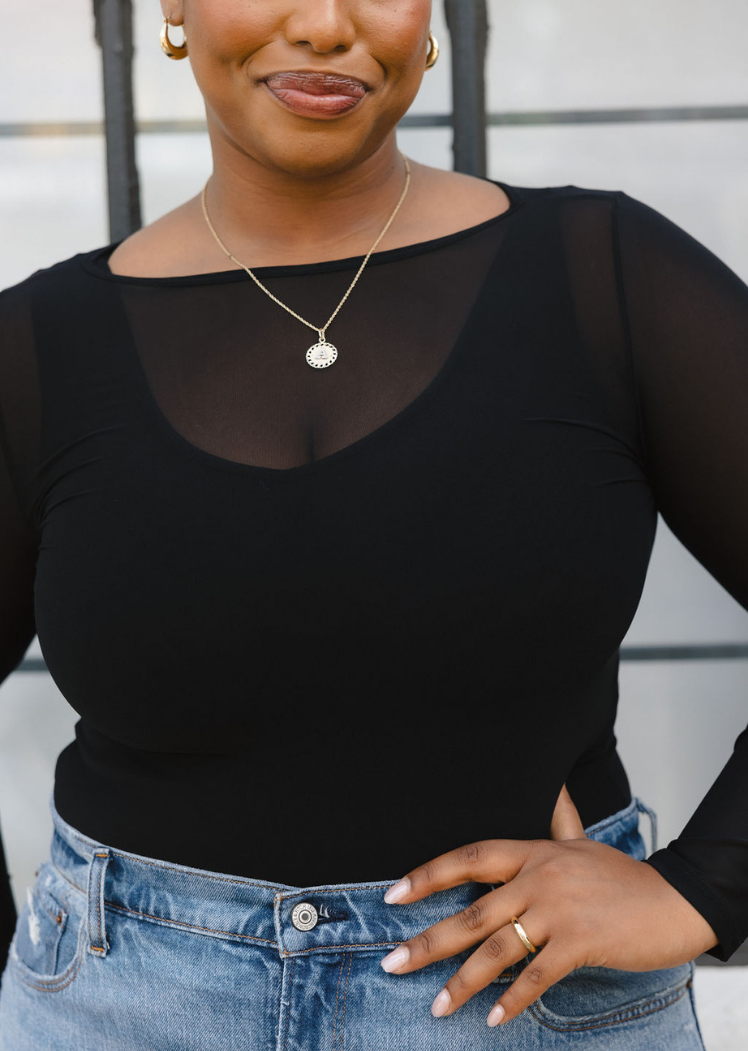 ELIETIAN - Sheer Long Sleeve Top: Curvy