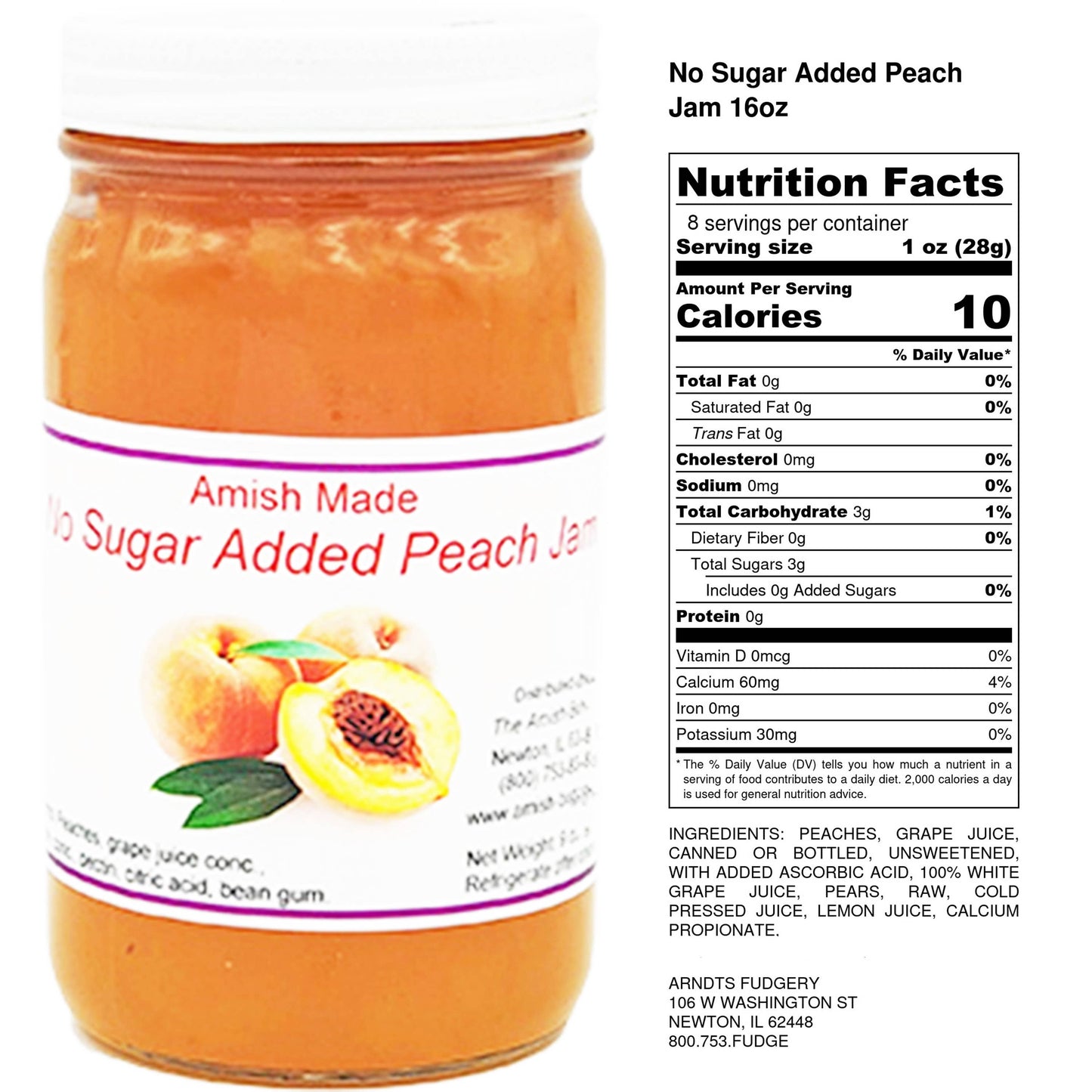 Arndt's Fudgery LLC - Amish Made No Sugar Added Jams 8 oz.: NSA Strawberry Rhubarb