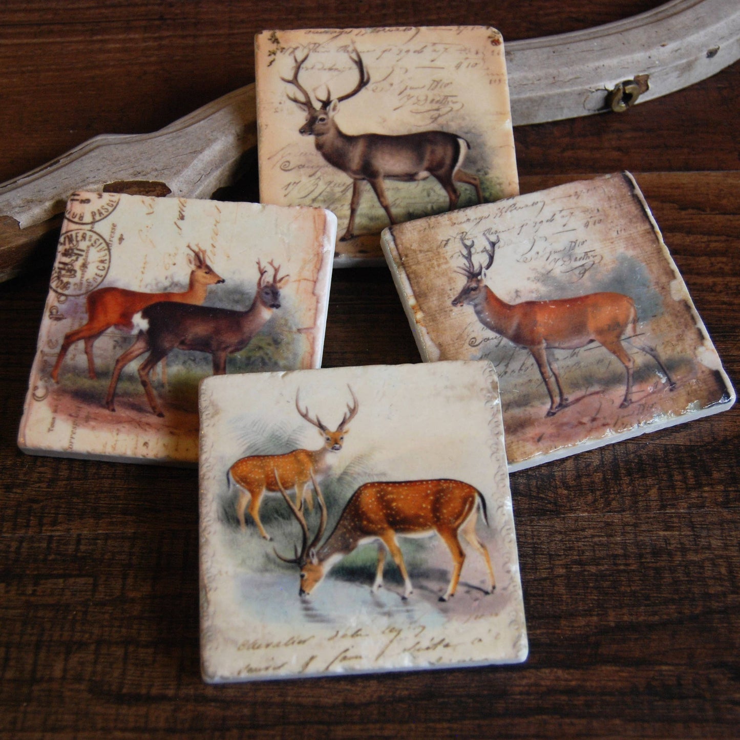 The Painted Lily - Vintage Deer stone coasters - case of 4