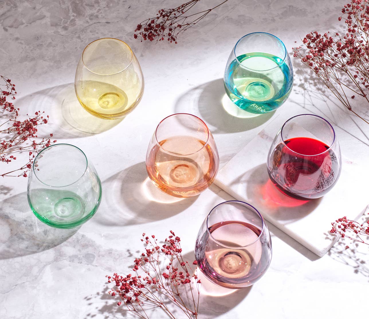 JoyJolt - Hue Colored Stemless Summer Wine Glasses, Outdoor Glasses