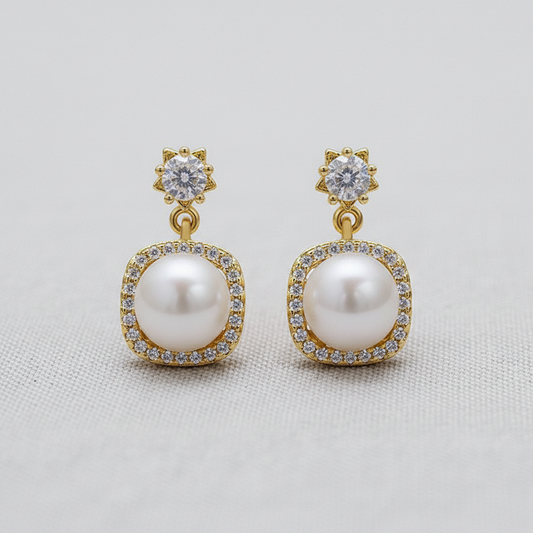 camilla dovey - Square Zircon Pearl Stud Earrings