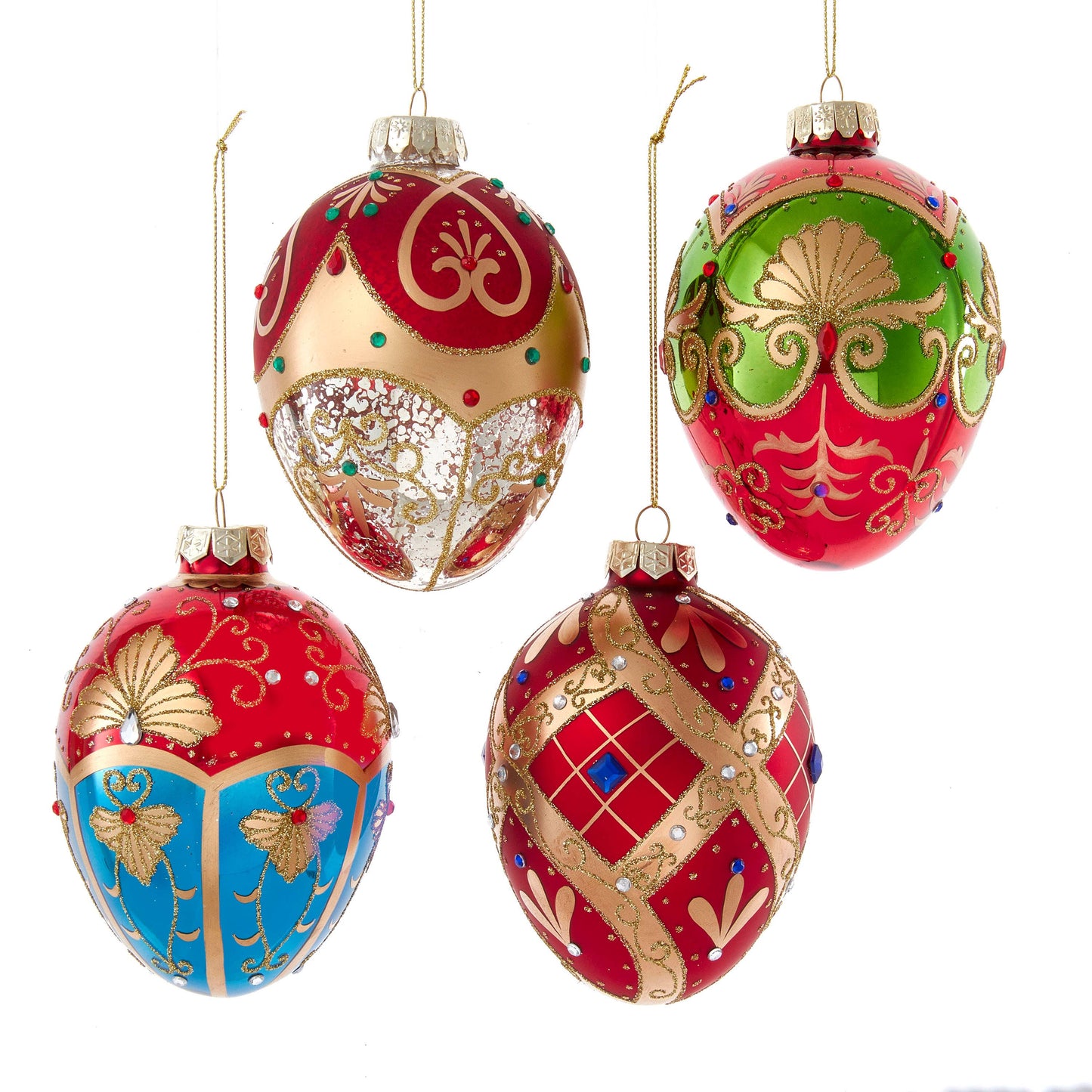 Kurt S. Adler, Inc. - 120MM Glass Egg Ornaments, 4 Assorted