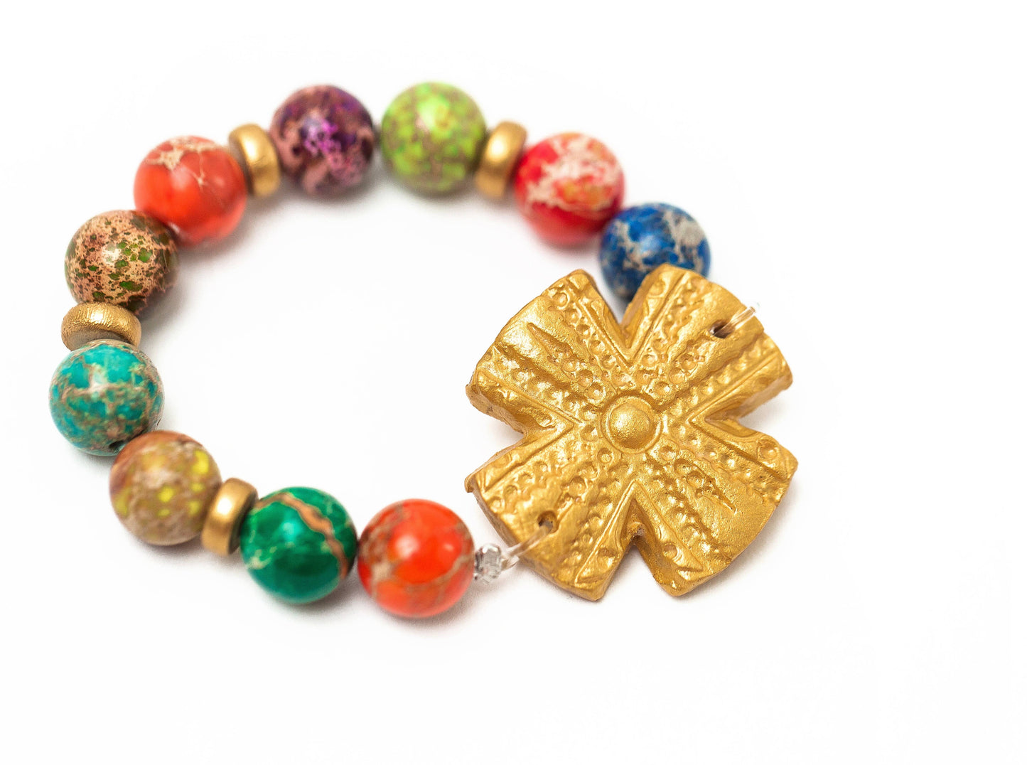 Hidden Truth Jewelry - Multicolored Sea Jasper with Rachel Cross Bracelet