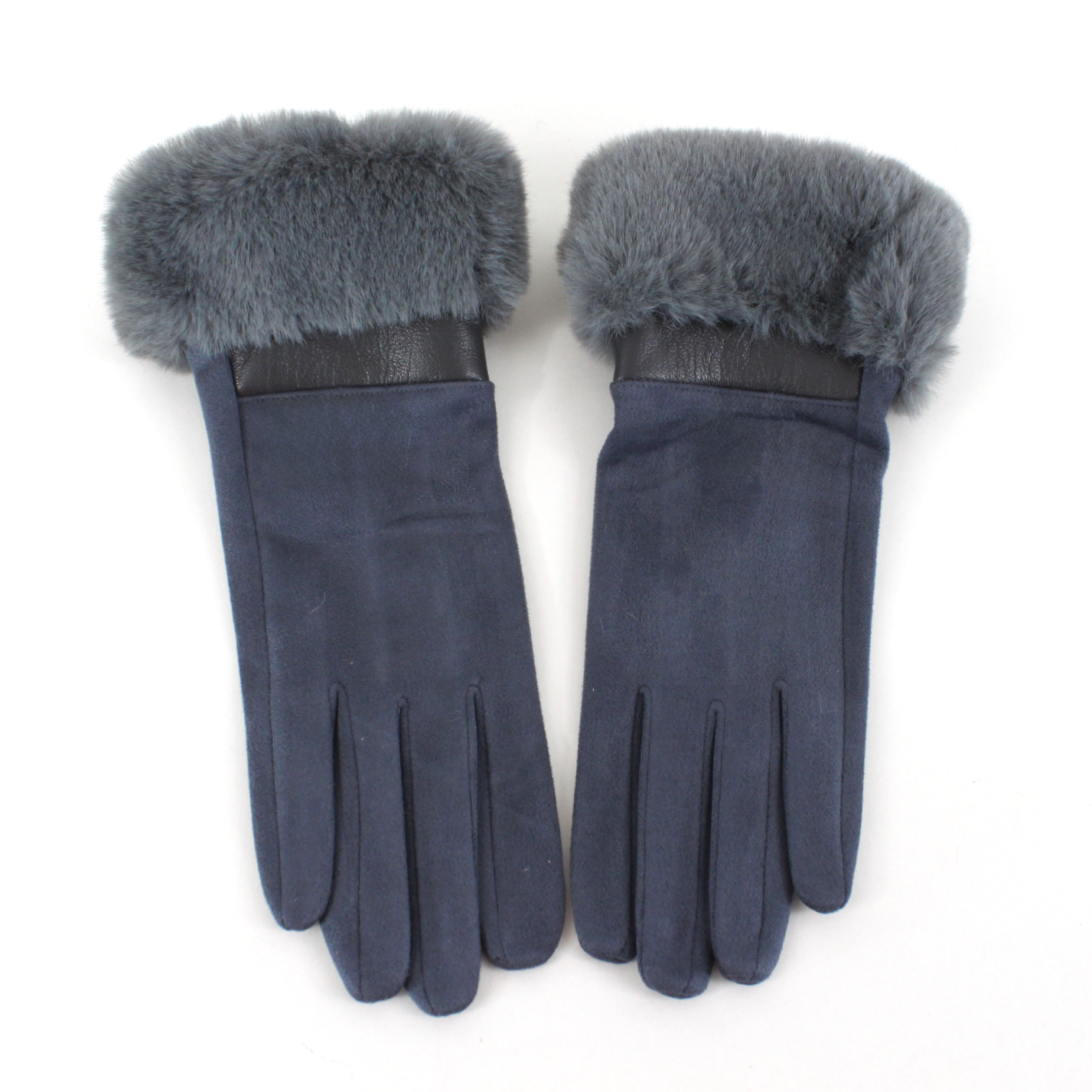Pretty Persuasions - A25014 Suede-Like Gloves w/Faux Fur: 10 Blue