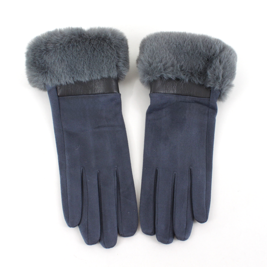Pretty Persuasions - A25014 Suede-Like Gloves w/Faux Fur: 04 Grey