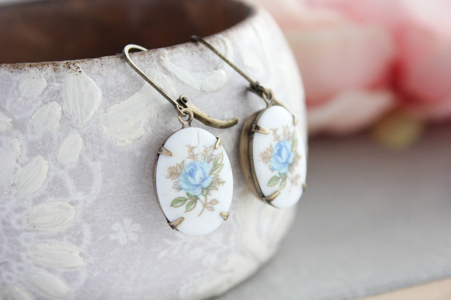 A Pocket of Posies - Blue Rose Cameo Earrings