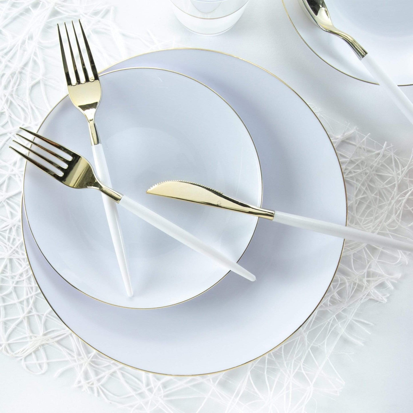 Luxe Party - Round White • Gold Plastic  Plates | 10 Pack: 7.25" Appetizer Plates