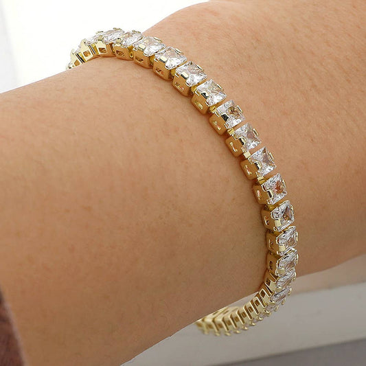 Sensibling Corp. - Square CZ Stone Tennis Chain Evening Bracelet: Silver