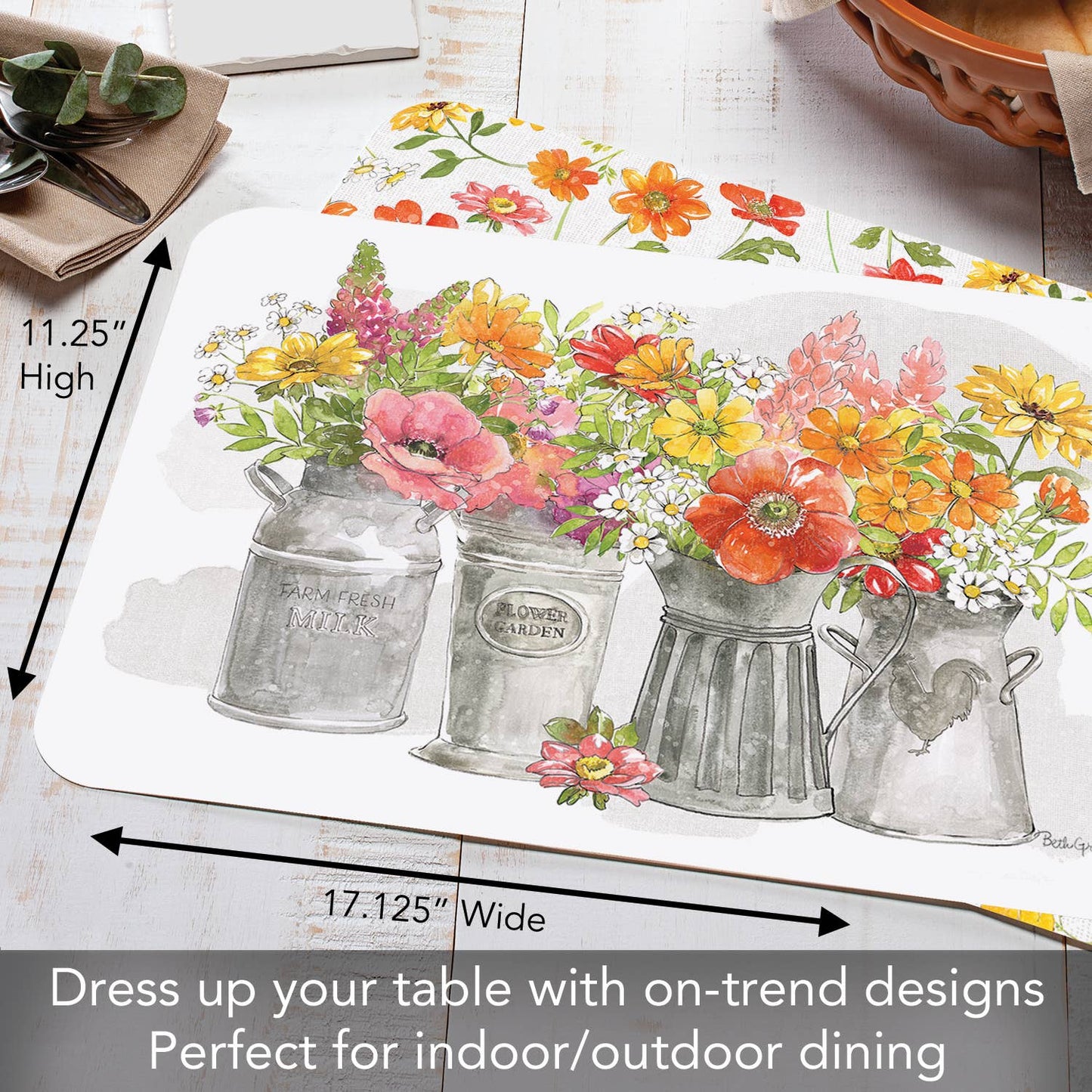 CounterArt/Highland Home/Thirstystone - Farmhouse Floral Reversible Rectangular Plastic Placemat