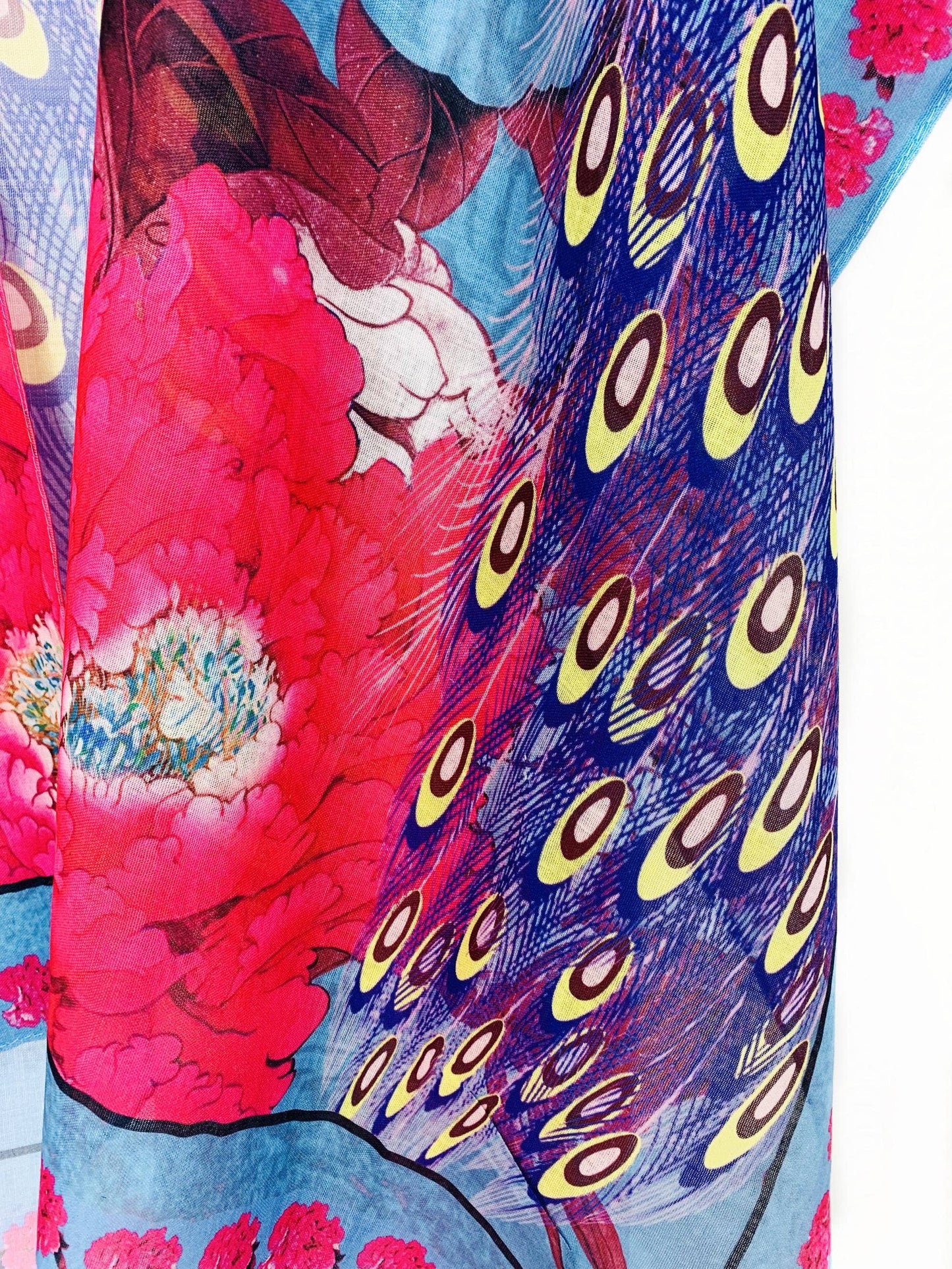 JC Sunny Fashion - Fuchsia-Blue Peacock & Peony Kimono