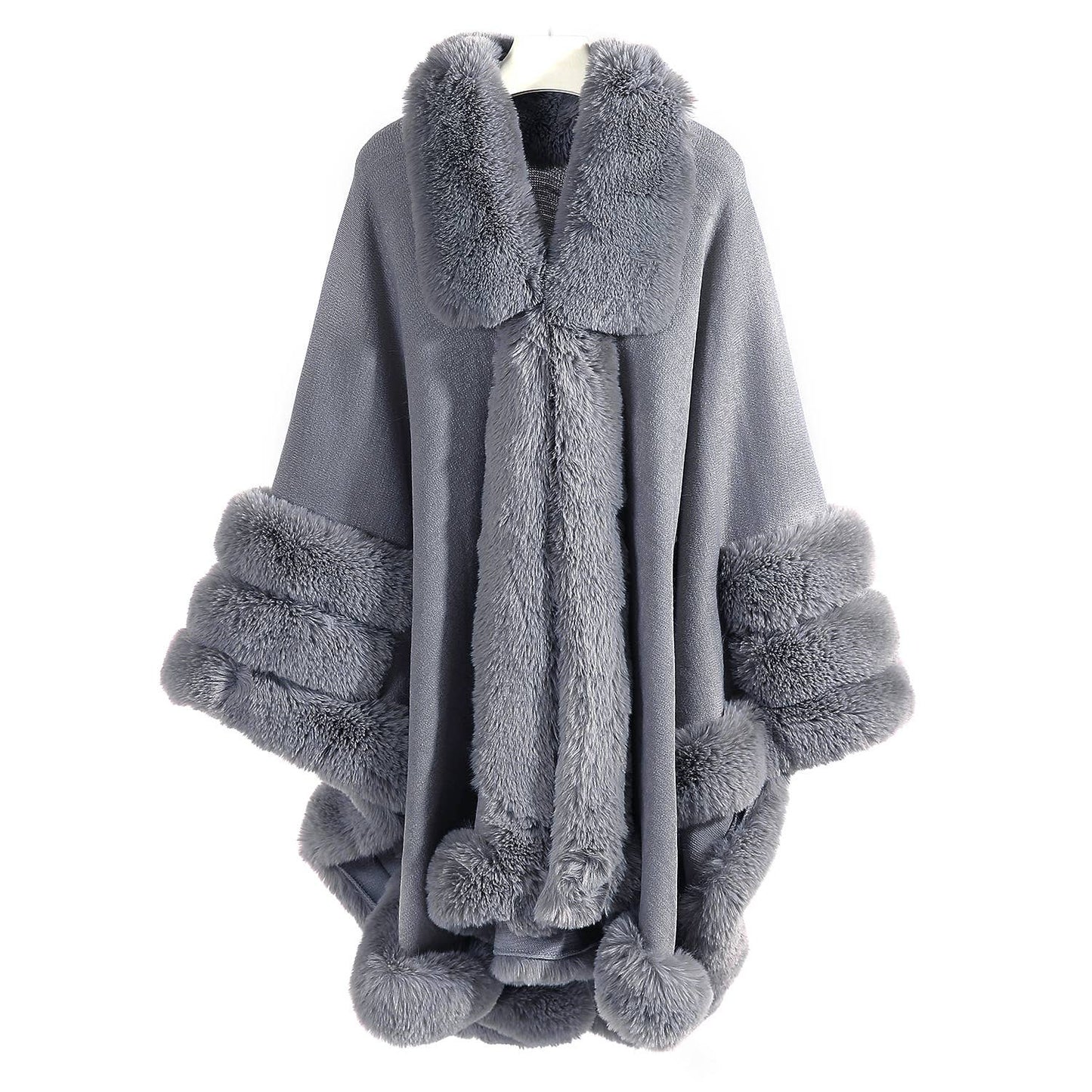 PEACH ACCESSORIES - PE370 faux fur trimmed snuggling CAPE: Beige