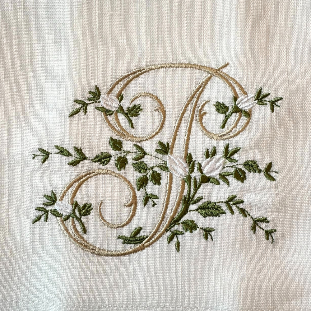 Arte Italica & Crown Linen Designs - Floral Monogram Linen Towel: L