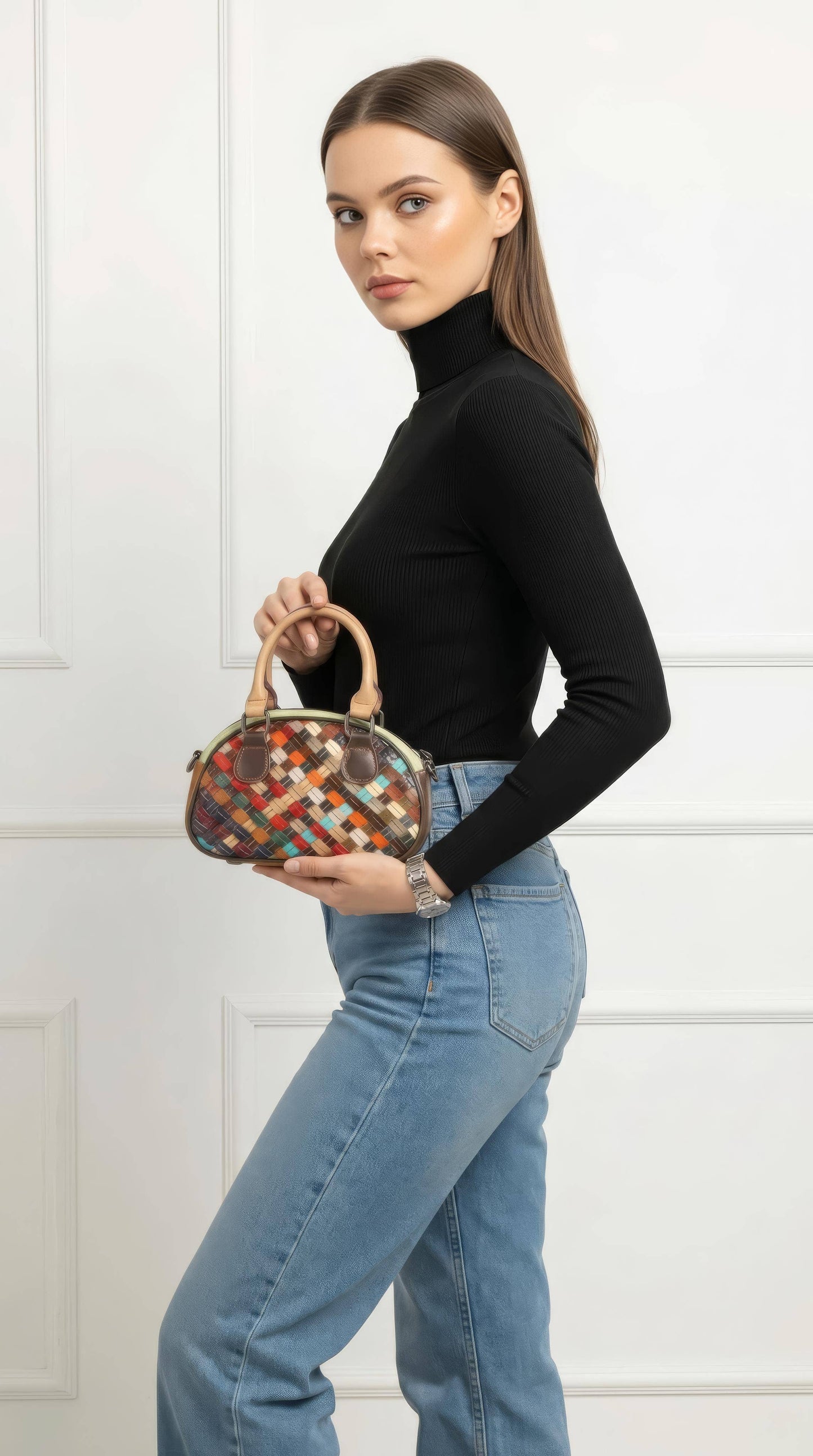 Handbag Express - Genuine Leather Woven  Petite Hand Tote: Multi