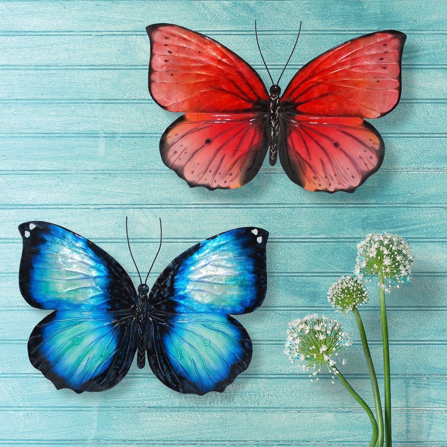 Eangee Home Design - Butterfly Wall Decor Blue And Black, w/ Capiz, Outdoor Safe