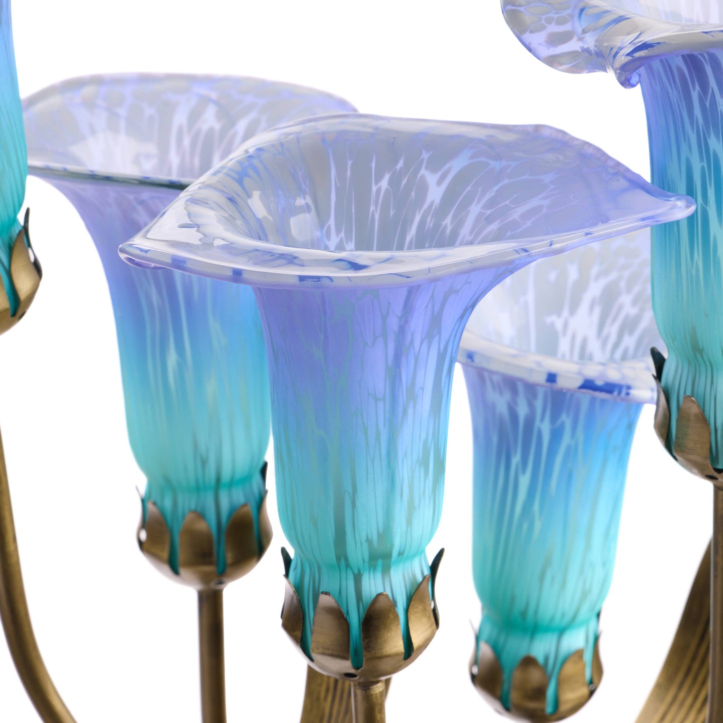 River of Goods - 20"H Teal Hand Blown Glass 5 Calla Lily Uplight Accent Lamp