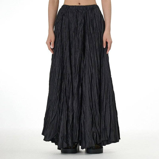 UZ Wholesale Store - Solid Color Draped Ruched Skirt: BLACK / FREE SIZE